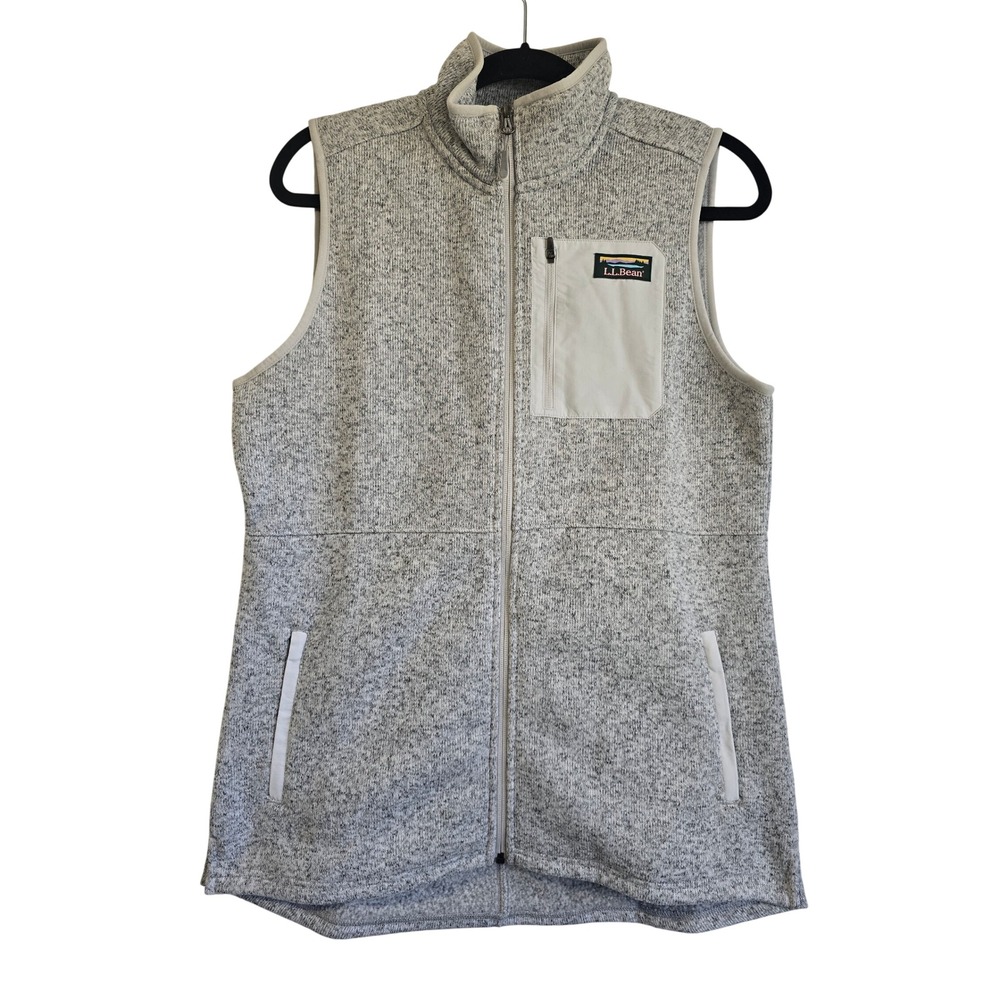 🆕️ - NWT - LL Bean Women Sweater Fleece Long Vest Pewter Gray Full‎ Zip Medium